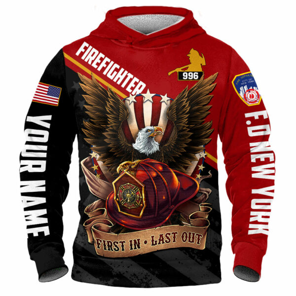 Custom Shirt Gift For Firefighter - Personalized Gifts For Fireman - First In Last Out Bald Eagle Shirt H2511 - Image 2