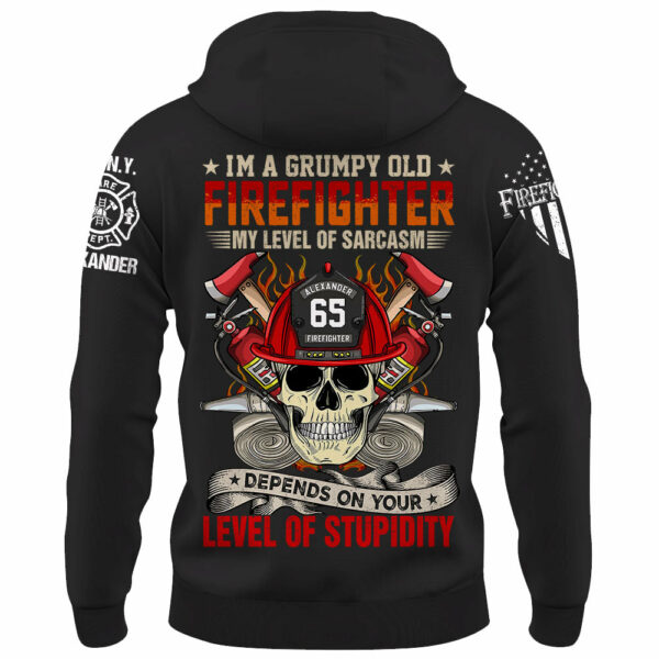 Custom Shirt Iâ€™m A Grumpy Old Firefighter My Level Of Sarcasm Depends On Your Level Of Stupidity Personalized Gift For Firefighter K1702 - Image 3
