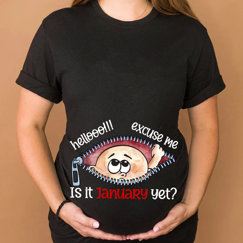 Customizable Months Baby Boy Peeking Bump Black Maternity Shirt
