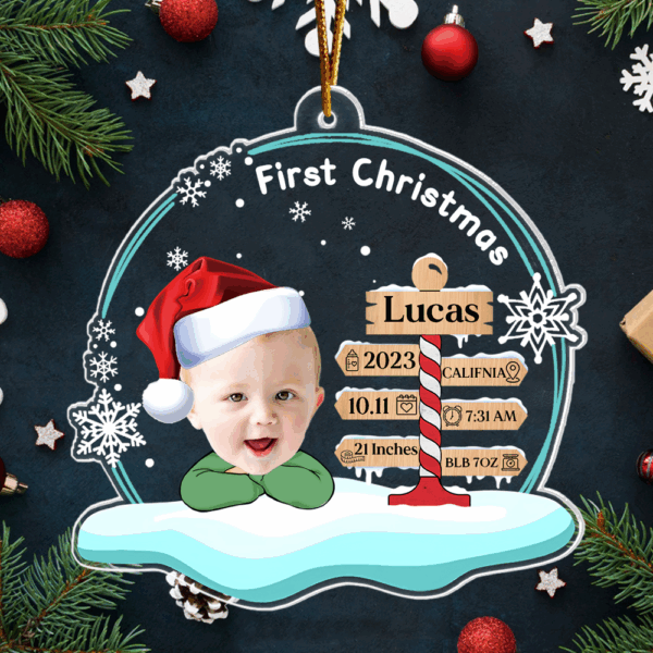 Customize Your Baby's First Christmas Photo 2024 , Baby 1st Christmas Gift, Custom Baby Gift - Personalized Acrylic Ornament - Image 4