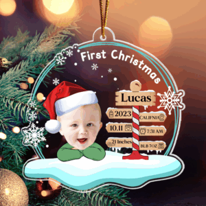 Customize Your Baby's First Christmas Photo 2024 , Baby 1st Christmas Gift, Custom Baby Gift - Personalized Acrylic Ornament