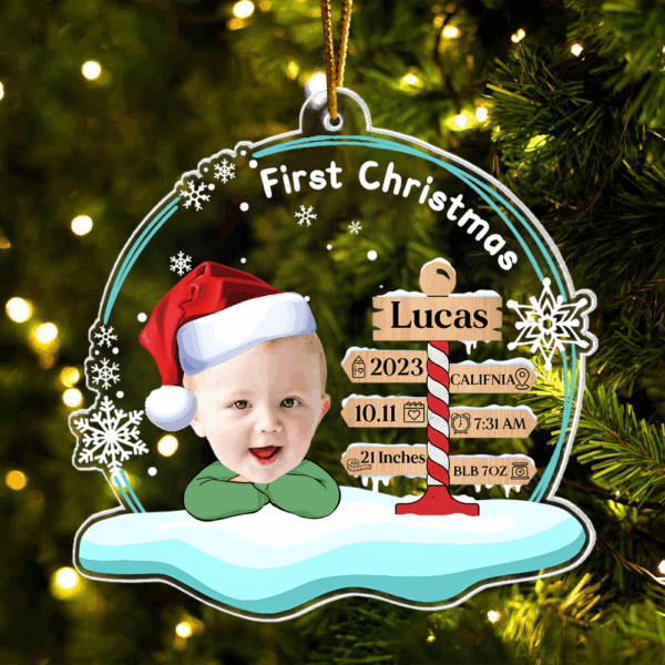 Customize Your Baby's First Christmas Photo 2024 , Baby 1st Christmas Gift, Custom Baby Gift - Personalized Acrylic Ornament - Image 3