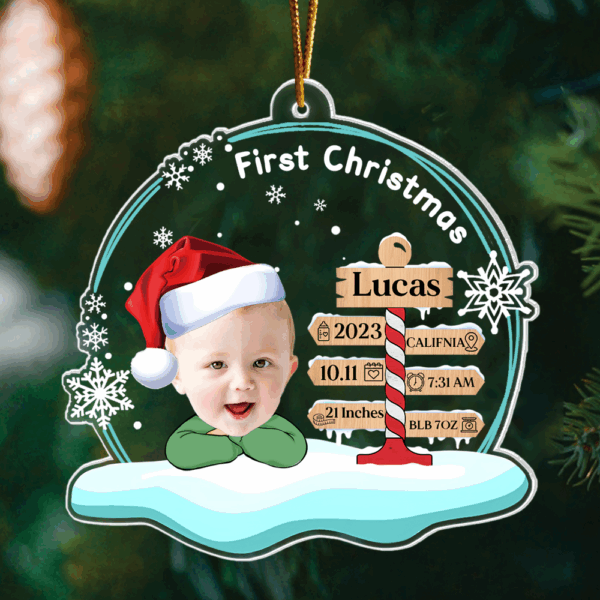 Customize Your Baby's First Christmas Photo 2024 , Baby 1st Christmas Gift, Custom Baby Gift - Personalized Acrylic Ornament - Image 2