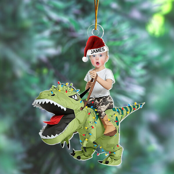 Cute Kid Rides The Dinosaur Kid Photo Acrylic Ornaments, Christmas Gift, Custom Photo Ornament, Funny Ornament - Image 4