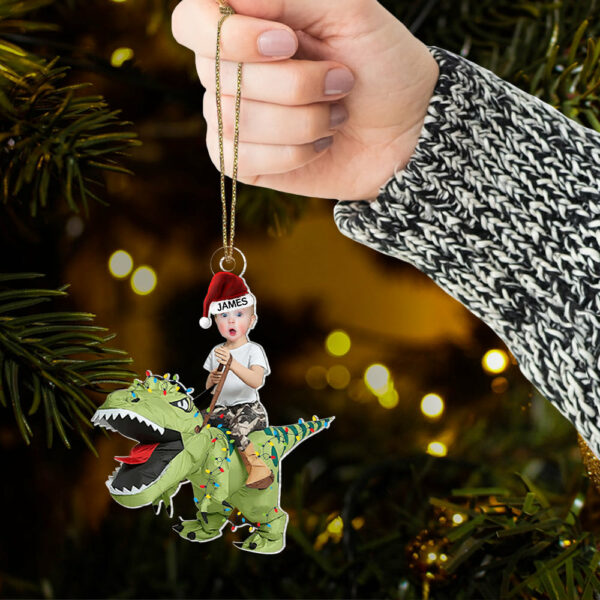 Cute Kid Rides The Dinosaur Kid Photo Acrylic Ornaments, Christmas Gift, Custom Photo Ornament, Funny Ornament - Image 6