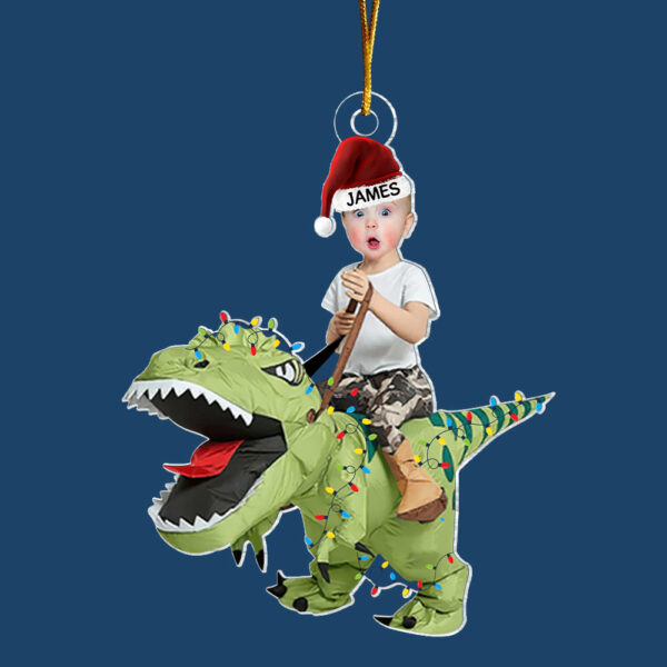 Cute Kid Rides The Dinosaur Kid Photo Acrylic Ornaments, Christmas Gift, Custom Photo Ornament, Funny Ornament - Image 5