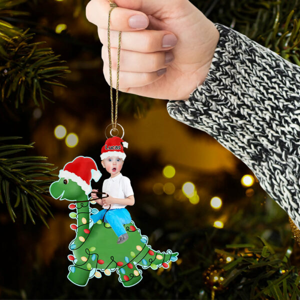 Cute Kid Rides The Dinosaur Kid Photo Personalized Acrylic Photo Ornament, Christmas Gift, Custom Photo Ornament, Funny Ornament - Image 6