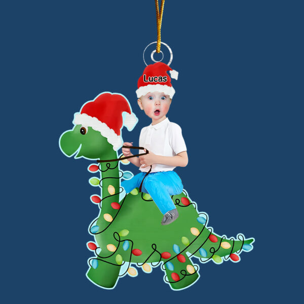 Cute Kid Rides The Dinosaur Kid Photo Personalized Acrylic Photo Ornament, Christmas Gift, Custom Photo Ornament, Funny Ornament - Image 5
