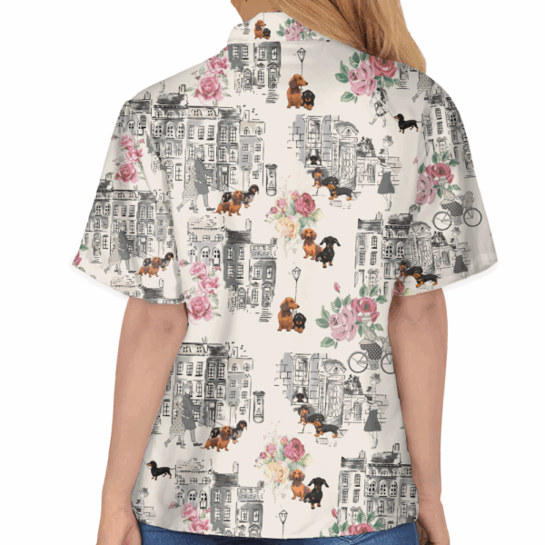 Dachshund Walking With Woman In Urban Hawaiian Shirt - Image 6
