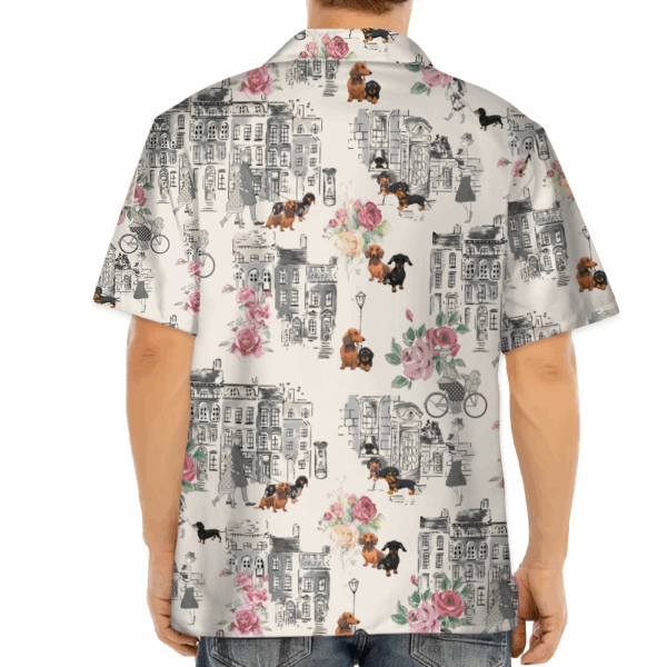 Dachshund Walking With Woman In Urban Hawaiian Shirt - Image 4