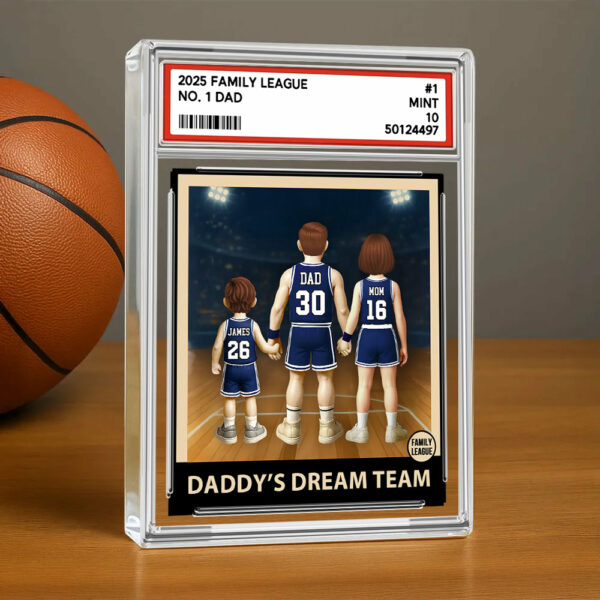 Daddy' Dream Team, Basketball No. 1 Dad Grandpa Man & Kids, Fathers Day Trading Card Style, Personalized Daddy Dream Team Acrylic Block Plaque A2110 - Image 3
