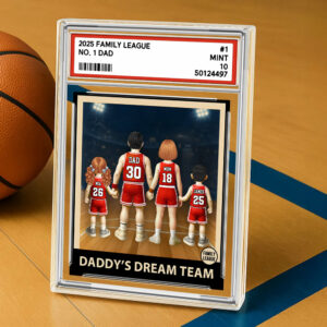 Daddy' Dream Team, Basketball No. 1 Dad Grandpa Man & Kids, Fathers Day Trading Card Style, Personalized Daddy Dream Team Acrylic Block Plaque A2110