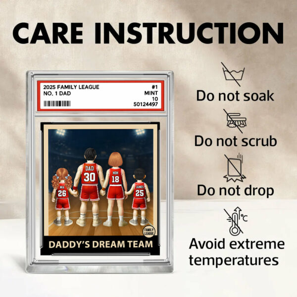 Daddy' Dream Team, Basketball No. 1 Dad Grandpa Man & Kids, Fathers Day Trading Card Style, Personalized Daddy Dream Team Acrylic Block Plaque A2110 - Image 6