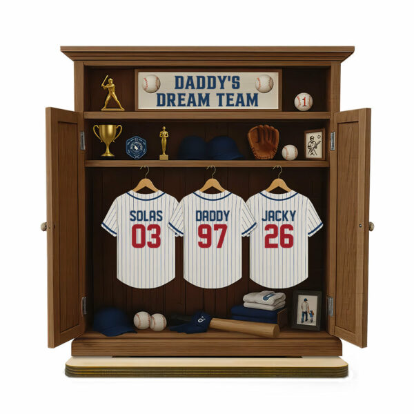 Daddy Dream Team Retro Baseball, Father's Day Gift For Dad, Grandpa Personalized Standing Wooden Plaque Tu24 - Image 3