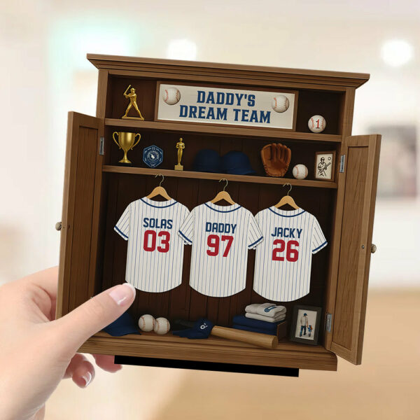 Daddy Dream Team Retro Baseball, Father's Day Gift For Dad, Grandpa Personalized Standing Wooden Plaque Tu24 - Image 4
