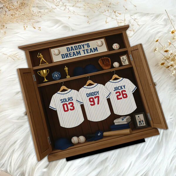 Daddy Dream Team Retro Baseball, Father's Day Gift For Dad, Grandpa Personalized Standing Wooden Plaque Tu24 - Image 5