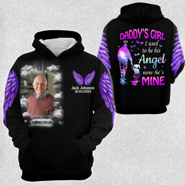 Daddy's Girl, I Used To Be His Angel Now He's Mine, Personalized Photo Memorial Shirt A2110 - Image 4