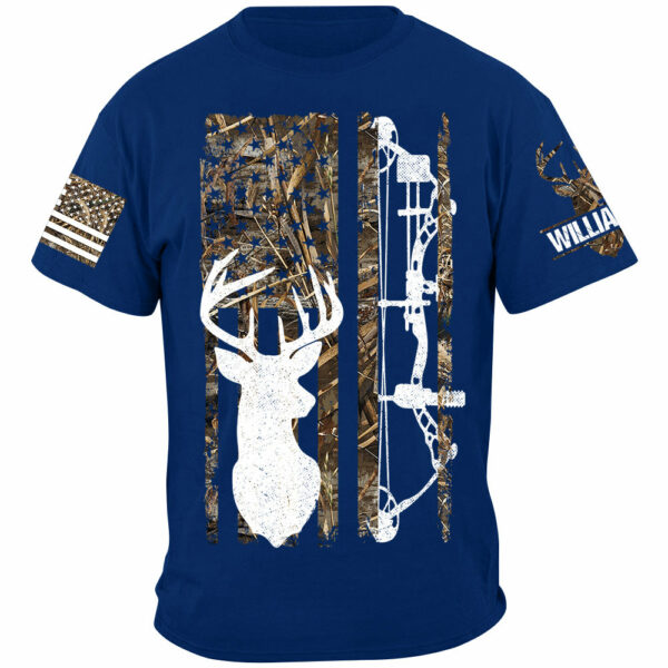 Deer Hunting Camouflage American Flag Hunting Custom T-Shirt Hunting Season Shirt H2511 - Image 3