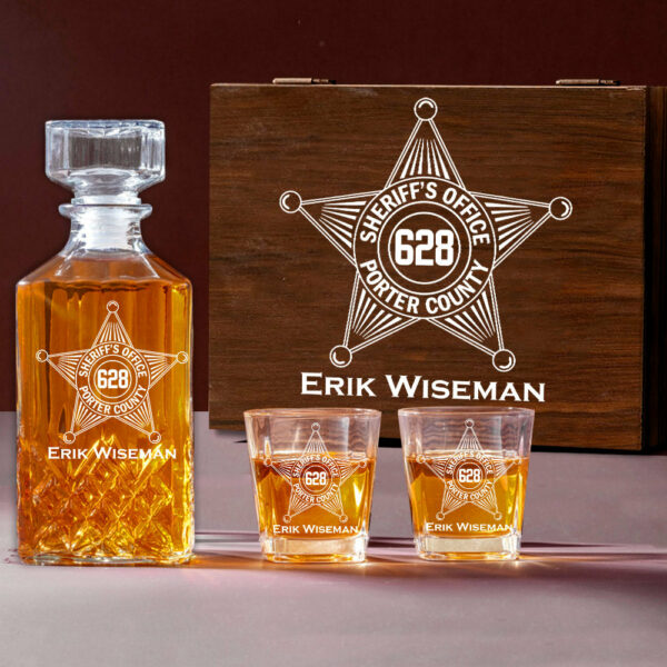Deputy Sheriff Badge Decanter Set Gift For Sheriff Retirement Police Decanter Set H2511 - Image 6