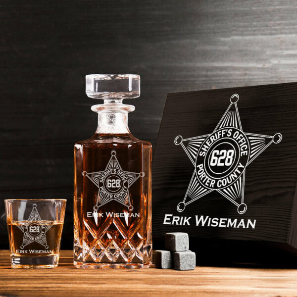 Deputy Sheriff Badge Decanter Set Gift For Sheriff Retirement Police Decanter Set H2511 - Image 3