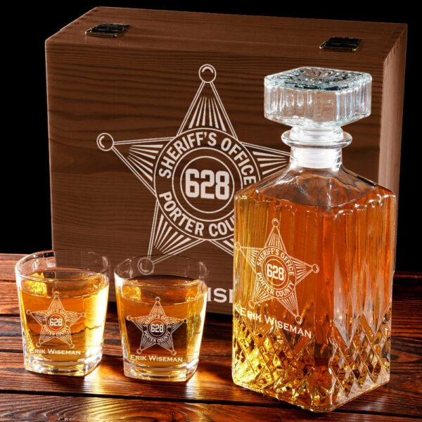Deputy Sheriff Badge Decanter Set Gift For Sheriff Retirement Police Decanter Set H2511 - Image 4