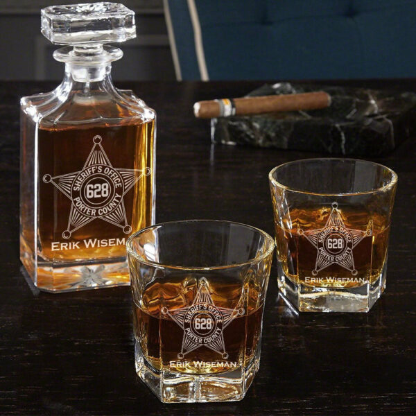 Deputy Sheriff Badge Decanter Set Gift For Sheriff Retirement Police Decanter Set H2511 - Image 2