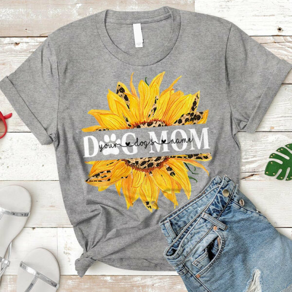 Dog Mom Sunflower Leopard Custom Name Dog Shirt Gift For Dog Mom Lovers - Image 2