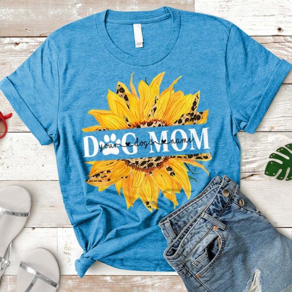 Dog Mom Sunflower Leopard Custom Name Dog Shirt Gift For Dog Mom Lovers - Image 3