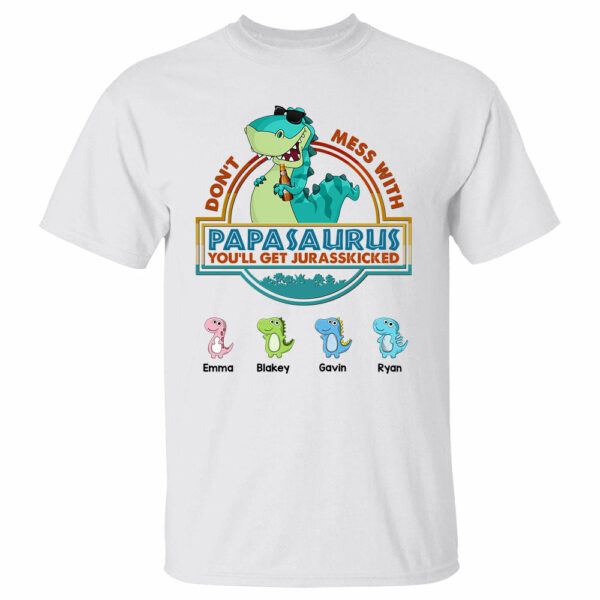 Don't Mess With Papasaurus Cute Dinosaurs Personalized Shirt For Grandpa - Image 2