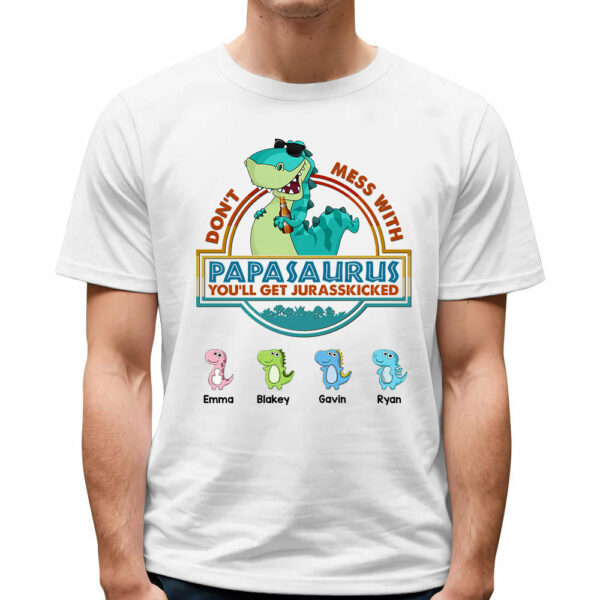 Don't Mess With Papasaurus Cute Dinosaurs Personalized Shirt For Grandpa - Image 3
