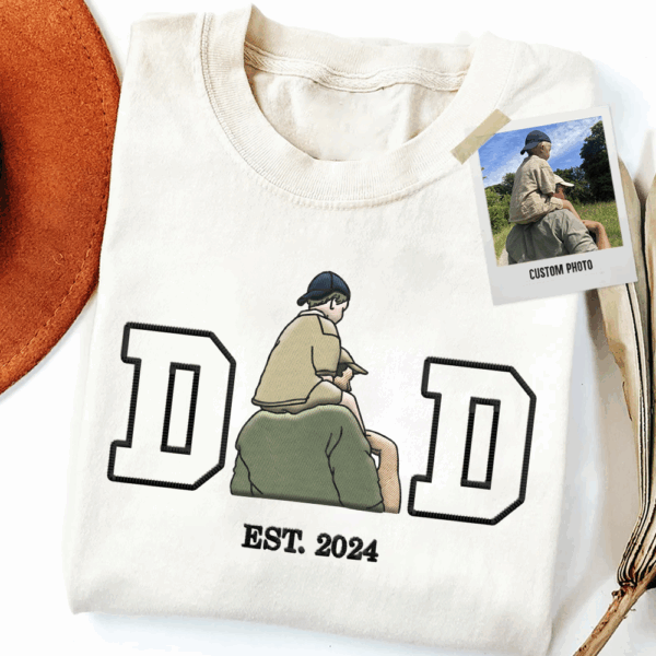 Embroidered Dad Shirt, Embroidery Photo, Gift For, Custom Embroidered Shirt, Custom Photo Shirt, Custom Picture Fathers Day Shirt - Image 4