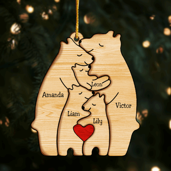 Family Bears Personalized Wooden Ornament - Image 4