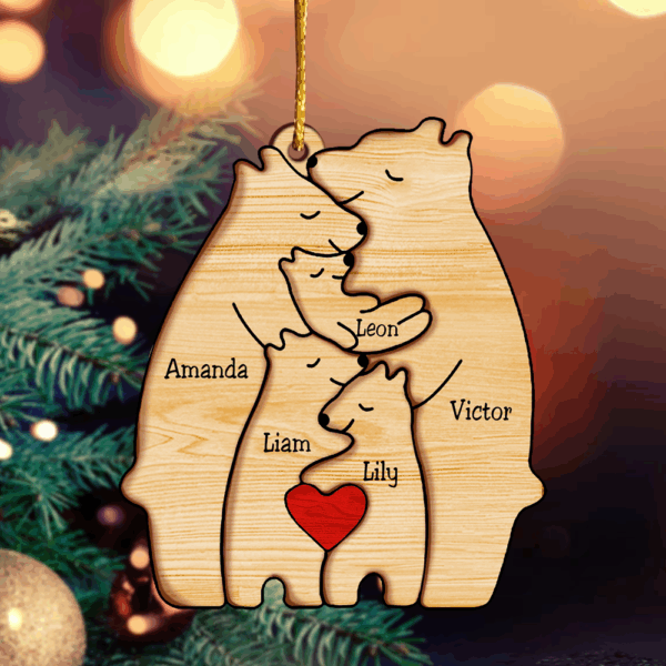 Family Bears Personalized Wooden Ornament - Image 3