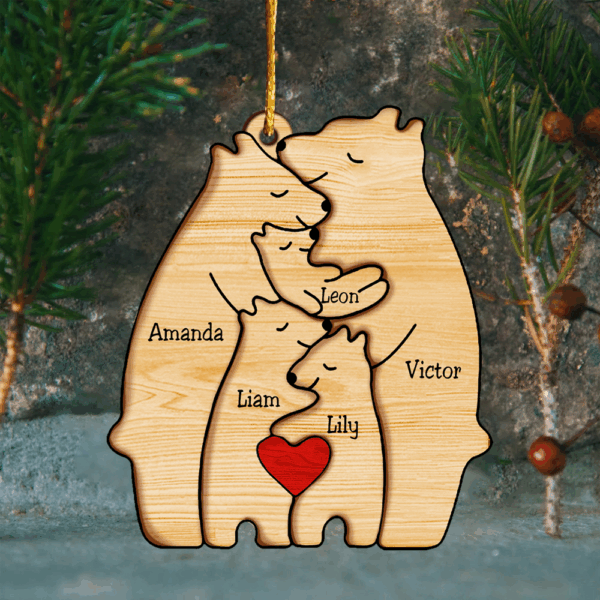 Family Bears Personalized Wooden Ornament - Image 2