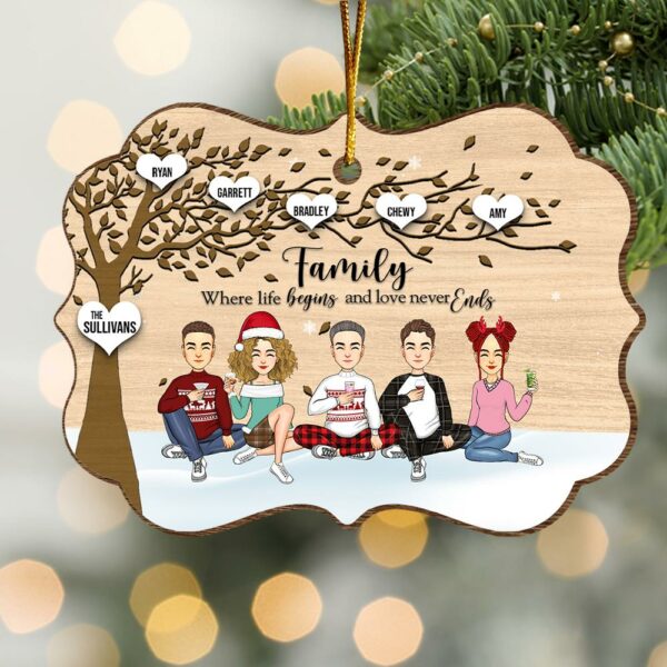 Family Where Life Begins and Never Ends Medallion Wooden Christmas Ornament - Image 3