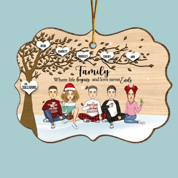 Family Where Life Begins and Never Ends Medallion Wooden Christmas Ornament - Image 4