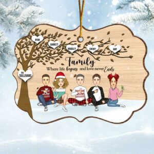 Family Where Life Begins and Never Ends Medallion Wooden Christmas Ornament