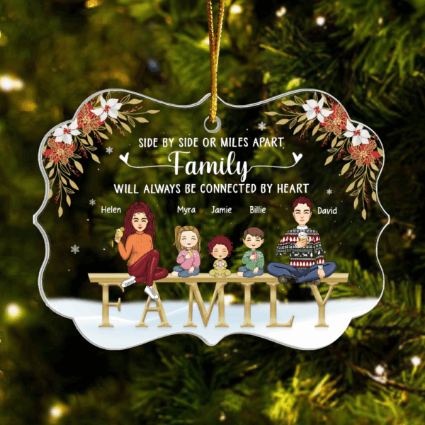 Family Will Always Be Connected By Heart Personalized Acrylic Ornament - Image 3