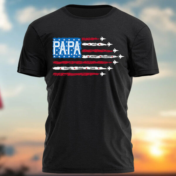 Father's Day - Custom Grandpa American Flag 4th Of July Shirt - Image 3