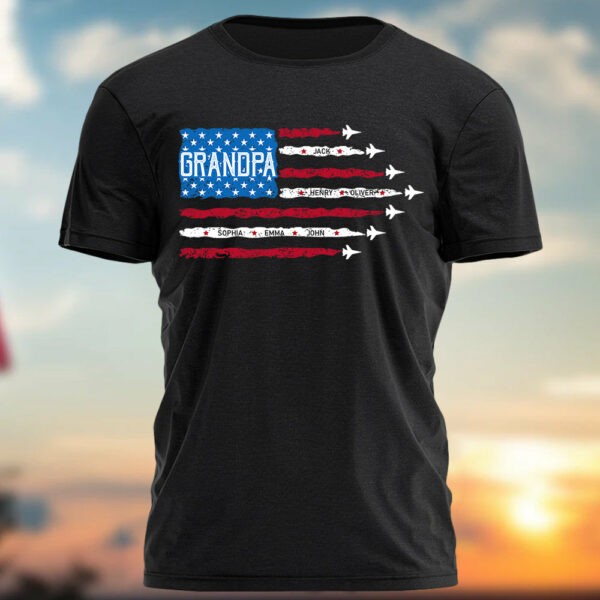 Father's Day - Custom Grandpa American Flag 4th Of July Shirt - Image 2