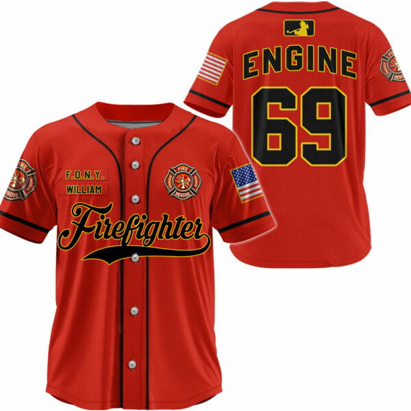 Firefighter Baseball Jersey Custom Dept Name Number Perosnalized Gift K1702 - Image 2
