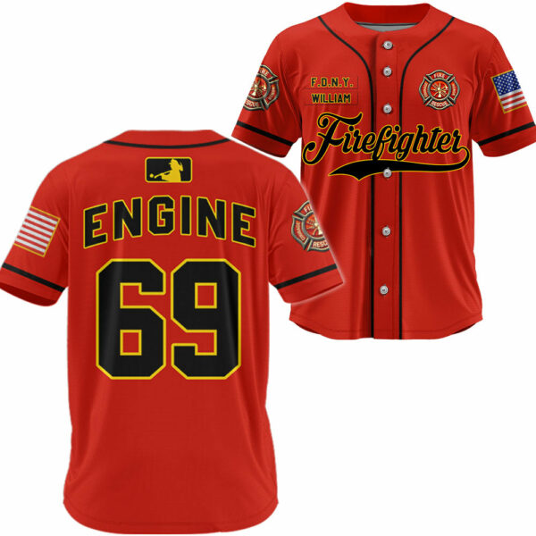 Firefighter Baseball Jersey Custom Dept Name Number Perosnalized Gift K1702 - Image 3