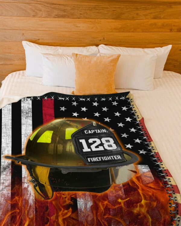 Firefighter Helmet Name And Number Custom Blanket Gift For Firefighter - Personalized Gifts For Fireman - Image 4