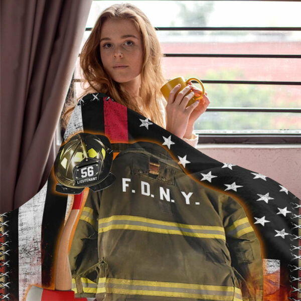 Firefighter Us Flag Armor And Name Custom Blanket Gift For Firefighter Fireman - Image 6