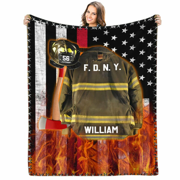 Firefighter Us Flag Armor And Name Custom Blanket Gift For Firefighter Fireman - Image 3