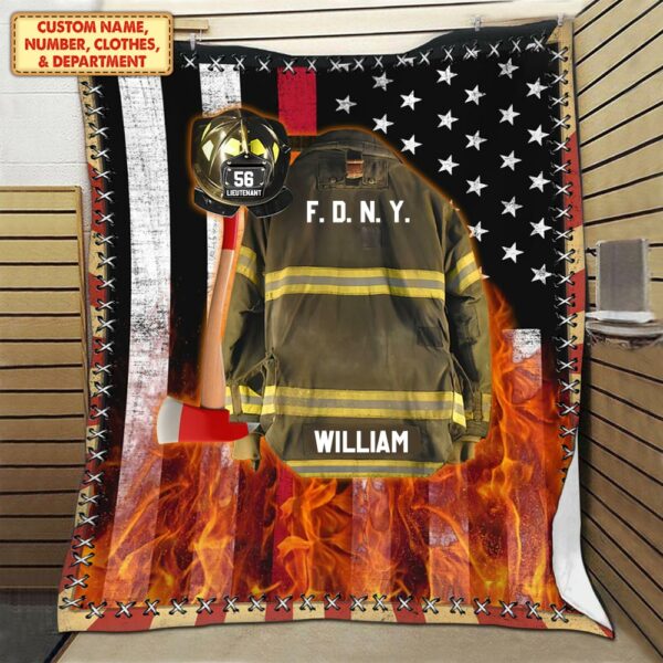 Firefighter Us Flag Armor And Name Custom Blanket Gift For Firefighter Fireman - Image 2