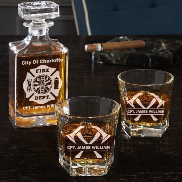 Firefighter Whiskey Decanter Set With Crossed Axe Glasses Fireman Gift Home Bar Gifts for Firefighters H2511 - Image 2