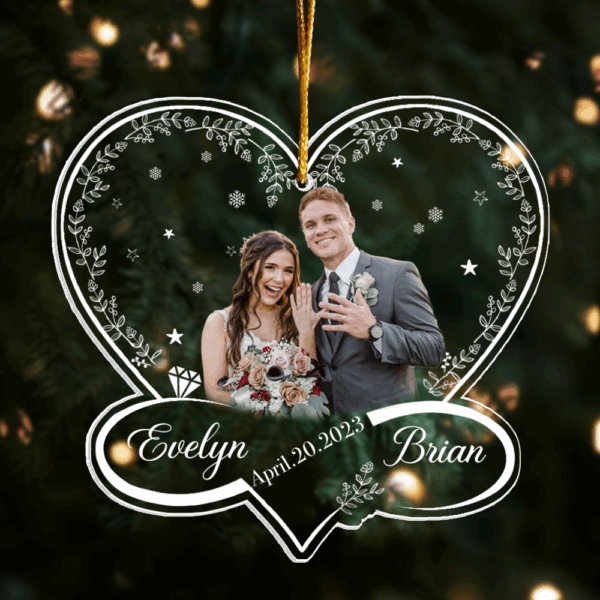 First Christmas Married and Engaged Custom Photo Ornament, Personalized Acrylic Ornament TT01 - Image 5