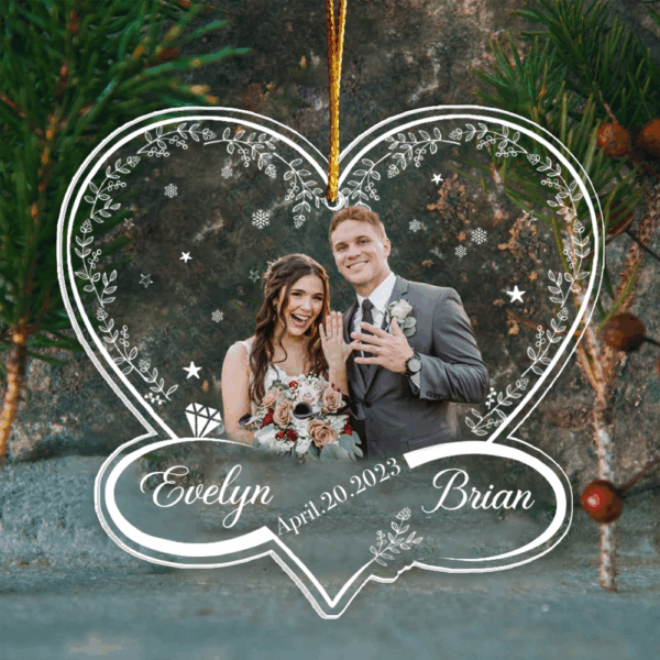First Christmas Married and Engaged Custom Photo Ornament, Personalized Acrylic Ornament TT01 - Image 4