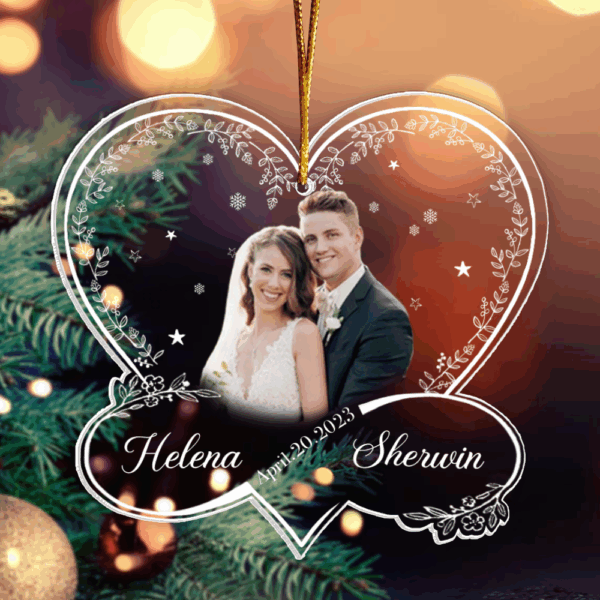 First Christmas Married and Engaged Custom Photo Ornament, Personalized Acrylic Ornament TT01 - Image 3